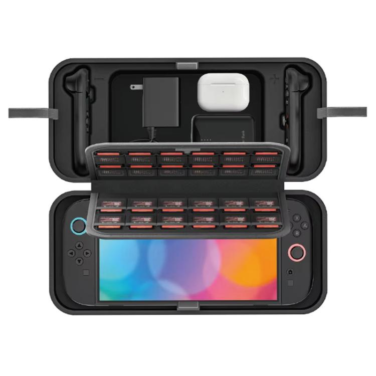 For Nintendo Switch 2 OIVO  Large-Capacity EVA Carrying Case With Built-In Stand, 24 Game Card Slots - Black Red