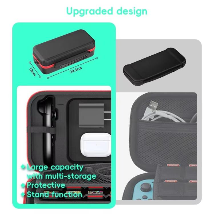 For Nintendo Switch 2 OIVO  Large-Capacity EVA Carrying Case With Built-In Stand, 24 Game Card Slots - Black Red