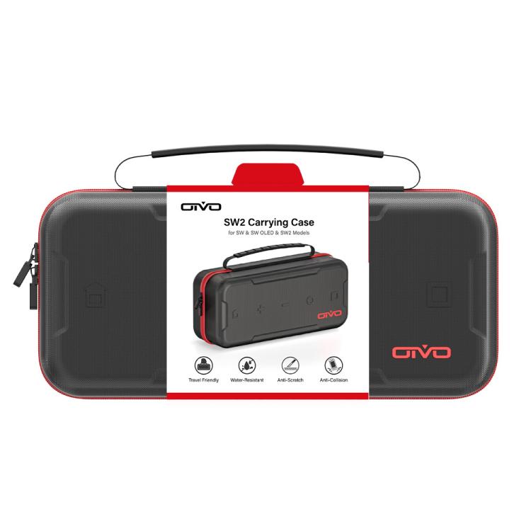 For Nintendo Switch 2 OIVO  Large-Capacity EVA Carrying Case With Built-In Stand, 24 Game Card Slots - Black Red