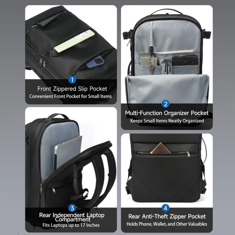 Tigernu Expandable Business Backpack 17-Inch Laptop Bag Wet/Dry Separation Pockets Vacuum BK With Pump