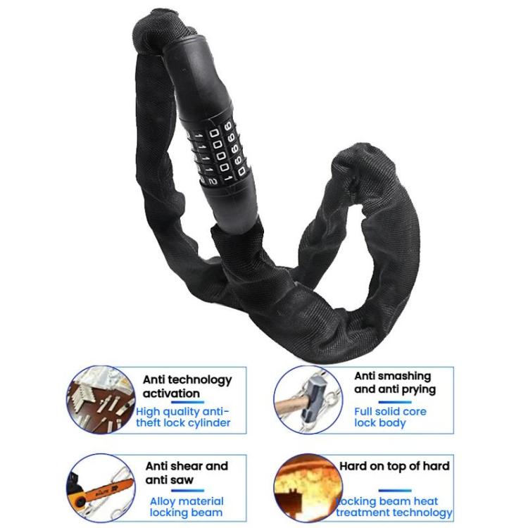 105cm Bicycle Chain Lock 5 Digit Combination Lock - Black