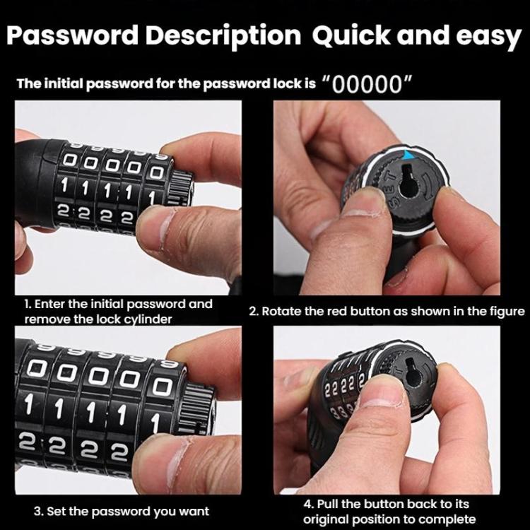 105cm Bicycle Chain Lock 5 Digit Combination Lock - Black