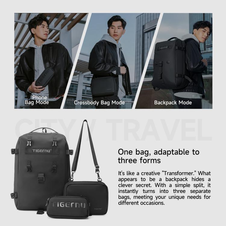 Tigernu T-B9836 3-in-1 Detachable Men Backpack Convertible Travel Laptop Bag for Sports & Commuting - Black