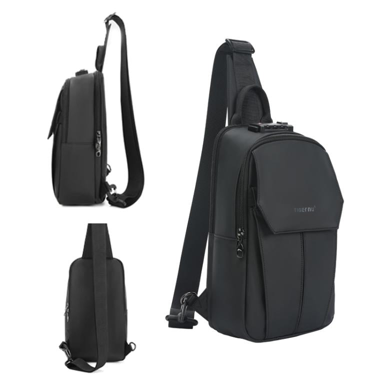 Tigernu Men Large Capacity Chest Bag Anti-Theft Crossbody Shoulder Bag with TSA007 Approved Lock - Black