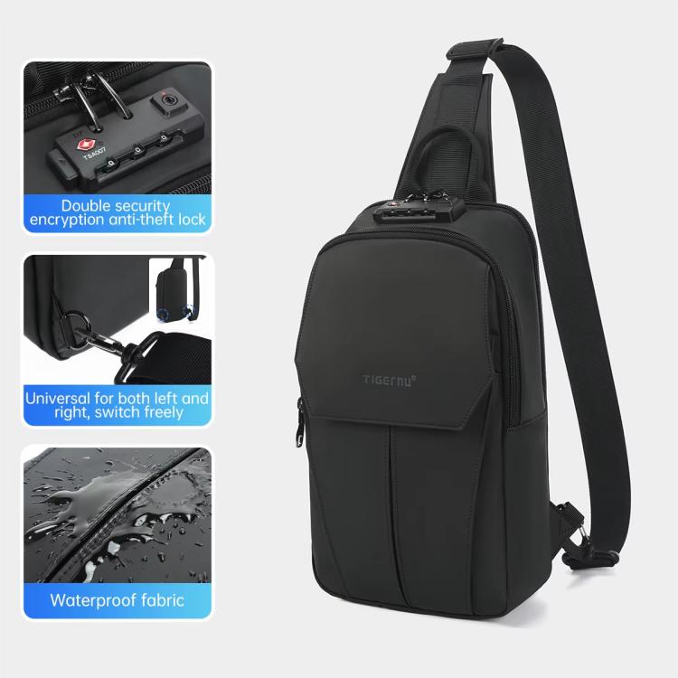 Tigernu Men Large Capacity Chest Bag Anti-Theft Crossbody Shoulder Bag with TSA007 Approved Lock - Black