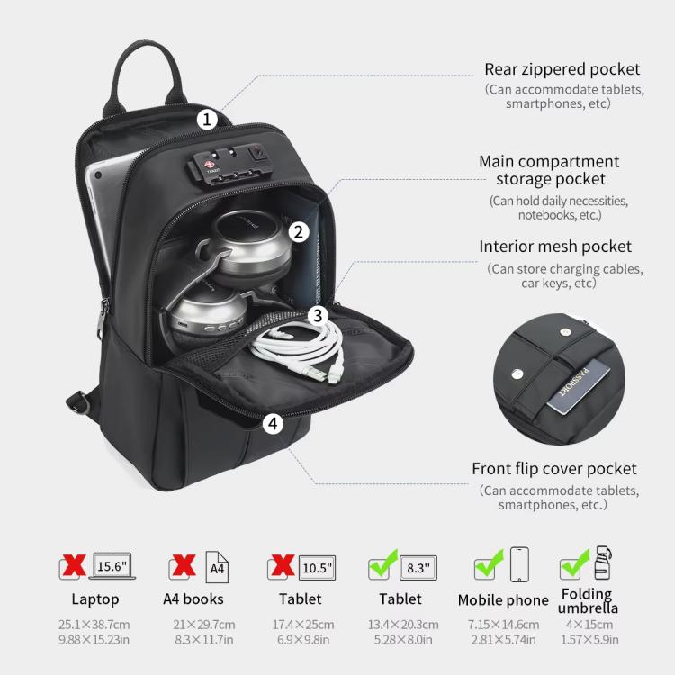 Tigernu Men Large Capacity Chest Bag Anti-Theft Crossbody Shoulder Bag with TSA007 Approved Lock - Black