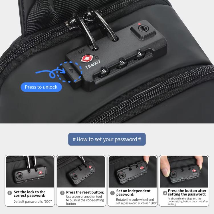 Tigernu Men Large Capacity Chest Bag Anti-Theft Crossbody Shoulder Bag with TSA007 Approved Lock - Black