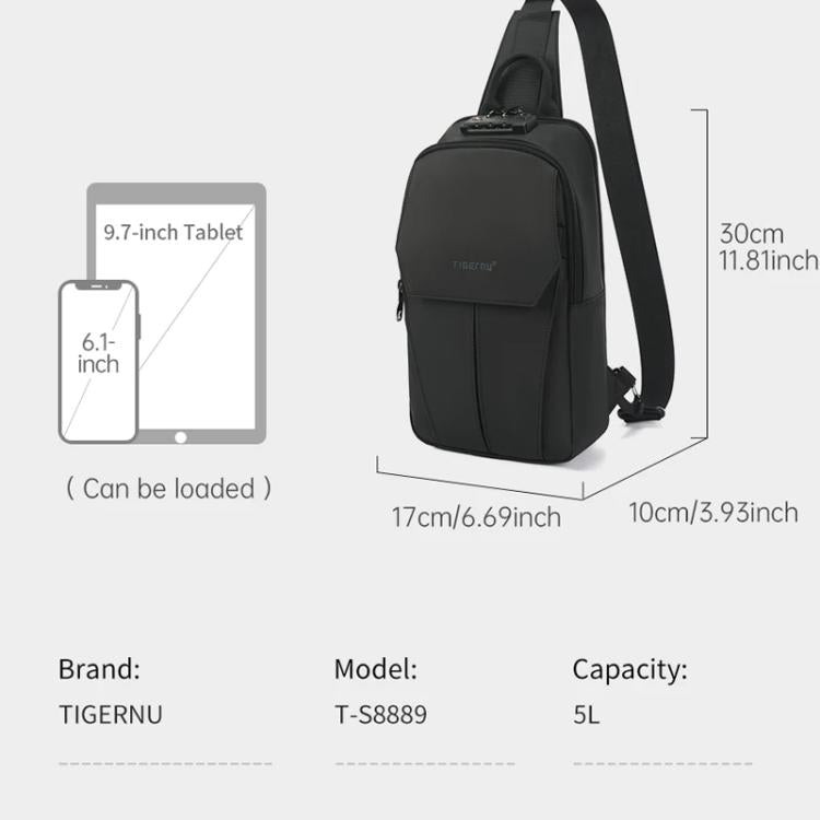 Tigernu Men Large Capacity Chest Bag Anti-Theft Crossbody Shoulder Bag with TSA007 Approved Lock - Black