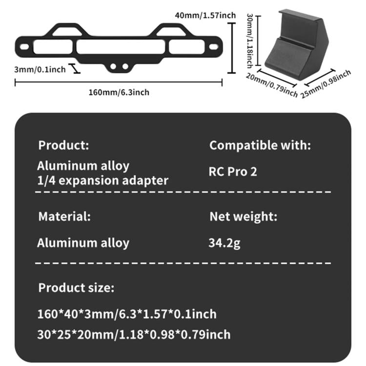 For DJI RC Pro 2 Aluminum Alloy 1/4-inch Tripod Adapter Mounting Bracket - Black