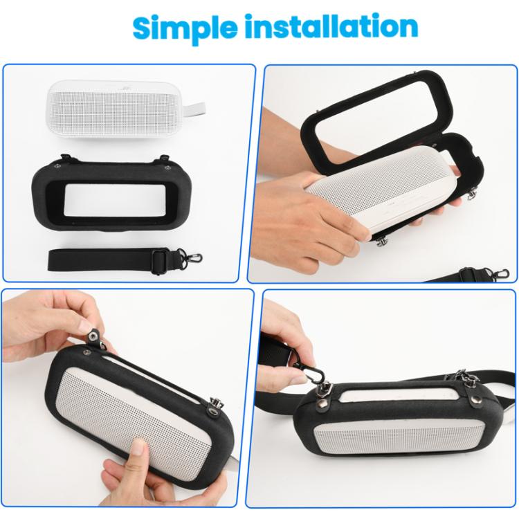 For Bose SoundLink Flex 1/2 Generation Speaker Protective Cover EVA Shoulder Strap - Black