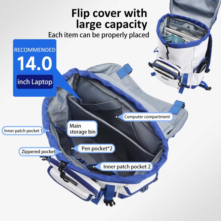 Tigernu Detachable Split Design 2-In-1 Backpack 14-Inch Laptop Bag With Flip-Top For Travel, Work & Daily Use Blue Magnetic