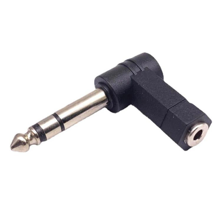 6.35mm To 3.5mm Plug 90 Degree Headphone Microphone Audio Adapter - Black