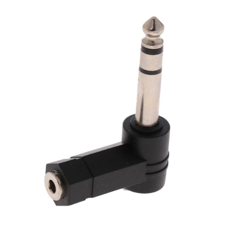 6.35mm To 3.5mm Plug 90 Degree Headphone Microphone Audio Adapter - Black