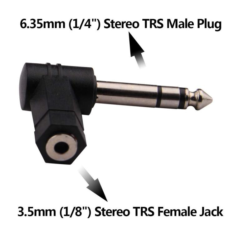 6.35mm To 3.5mm Plug 90 Degree Headphone Microphone Audio Adapter - Black