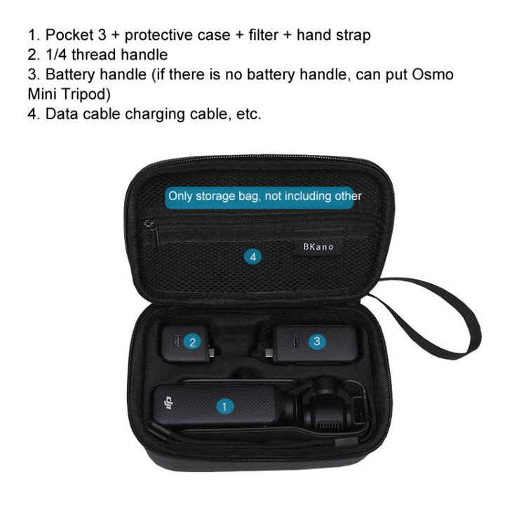 For DJI Pocket 3 Standard/Long-Battery Version BKANO Hard Case Slim Handheld Storage Bag - Black