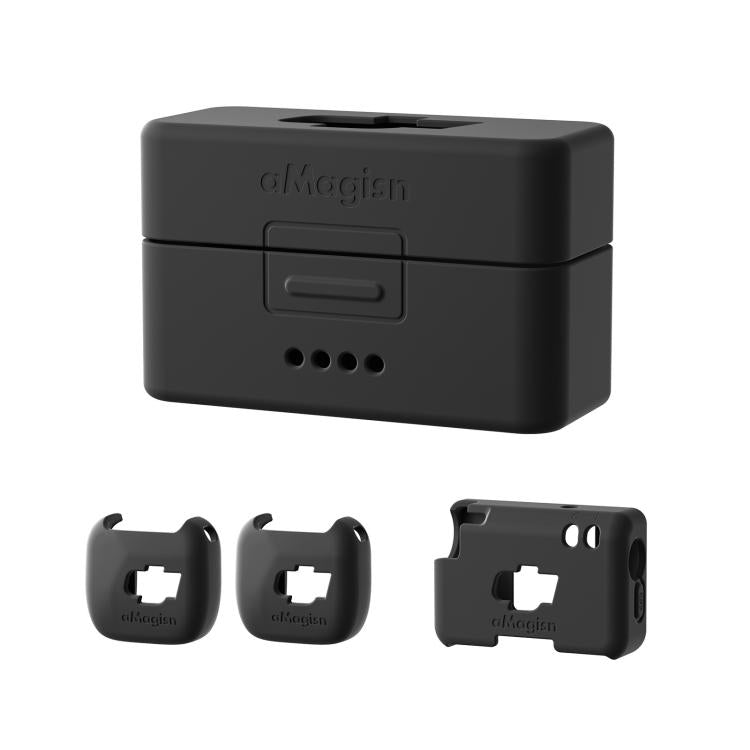 For DJI Mic Mini aMagisn MP01 Silicone Protective Case, Color: 4 In 1 Black