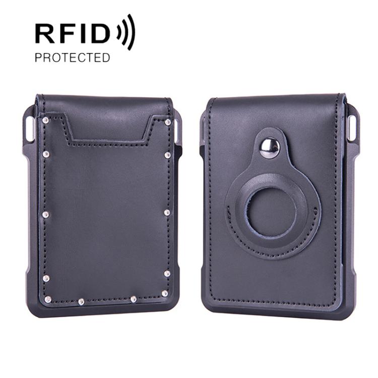 For AirTag 2nd Gen / AirTag 1st Gen Cowhide Metal Wallet Credit Card Bag RFID Anti Theft Badge Card Holder