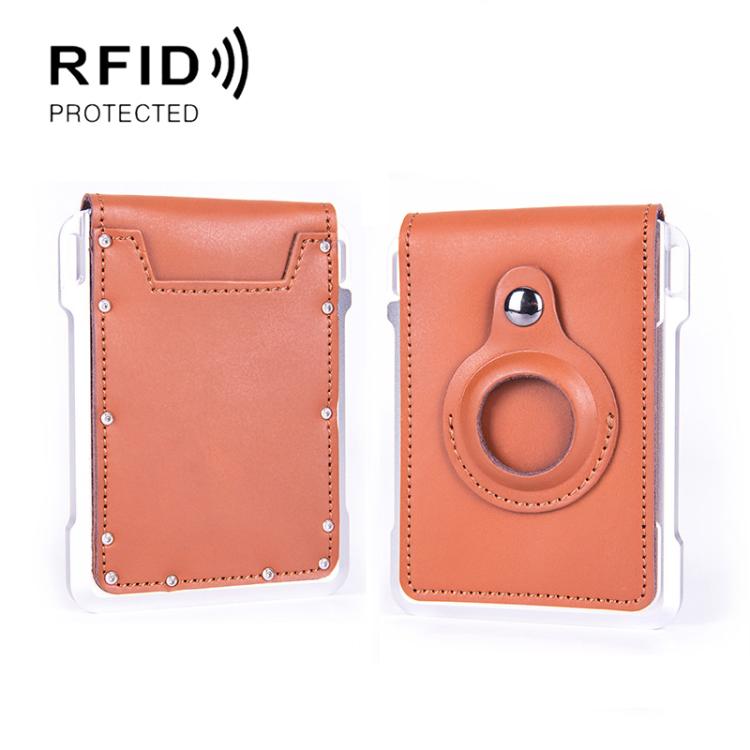 For AirTag 2nd Gen / AirTag 1st Gen Cowhide Metal Wallet Credit Card Bag RFID Anti Theft Badge Card Holder