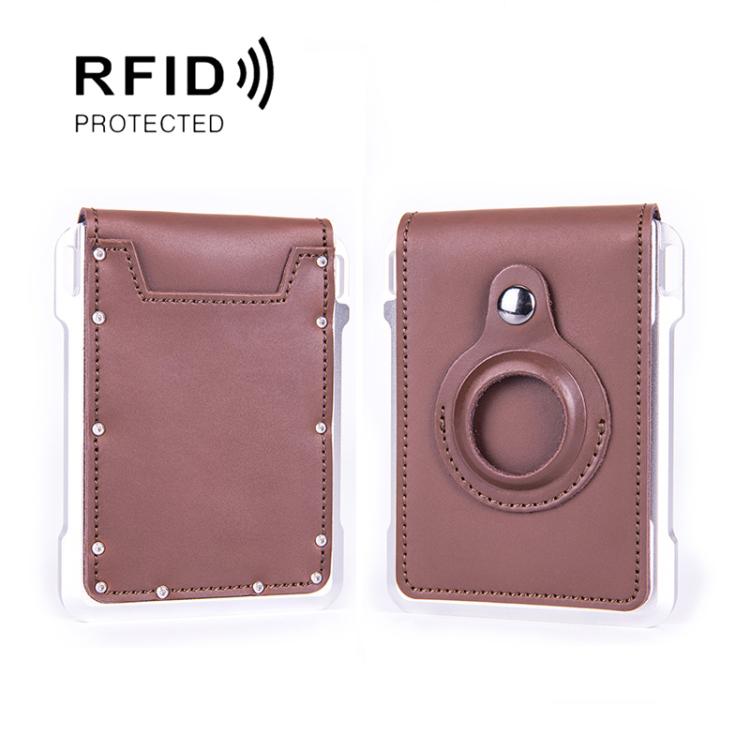 For AirTag 2nd Gen / AirTag 1st Gen Cowhide Metal Wallet Credit Card Bag RFID Anti Theft Badge Card Holder