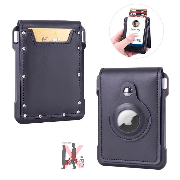 For AirTag 2nd Gen / AirTag 1st Gen Cowhide Metal Wallet Credit Card Bag RFID Anti Theft Badge Card Holder