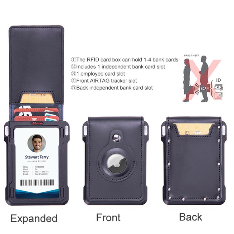 For AirTag 2nd Gen / AirTag 1st Gen Cowhide Metal Wallet Credit Card Bag RFID Anti Theft Badge Card Holder