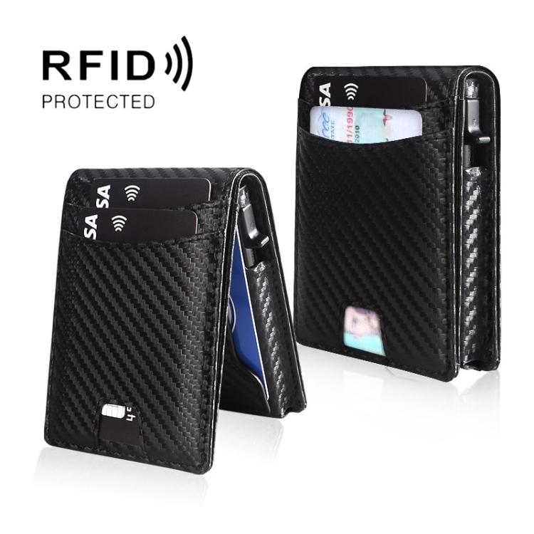 Auto Pop-Up Bifold Metal PU Card Holder RFID Blocking Wallet Slim Design For Credit Cards, ID