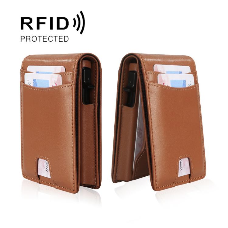 Auto Pop-Up Bifold Metal PU Card Holder RFID Blocking Wallet Slim Design For Credit Cards, ID