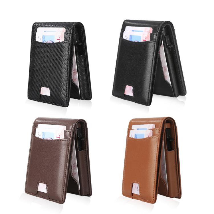 Auto Pop-Up Bifold Metal PU Card Holder RFID Blocking Wallet Slim Design For Credit Cards, ID