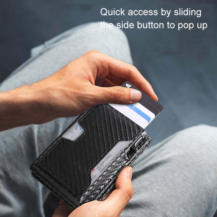 Auto Pop-Up Bifold Metal PU Card Holder RFID Blocking Wallet Slim Design For Credit Cards, ID