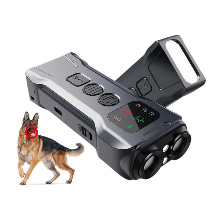 P9 Dual Head Ultrasonic Dog Deterrent Rechargeable Anti-Bark Device with Color Screen, LED Tail Light - Black