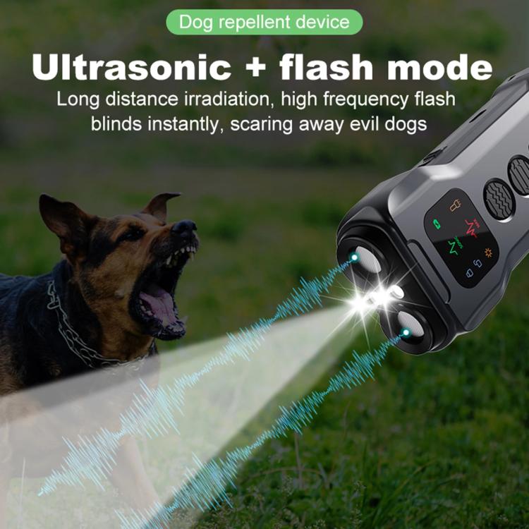 P9 Dual Head Ultrasonic Dog Deterrent Rechargeable Anti-Bark Device with Color Screen, LED Tail Light - Black