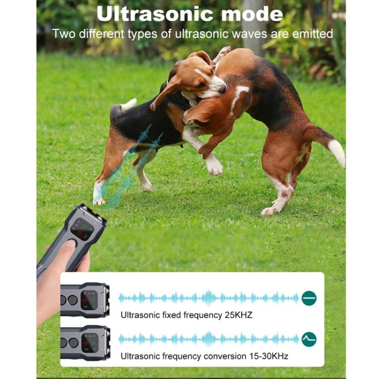 P9 Dual Head Ultrasonic Dog Deterrent Rechargeable Anti-Bark Device with Color Screen, LED Tail Light - Black