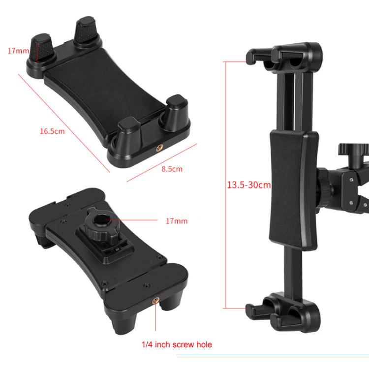 360-degree Rotation Tablet Phone Holder Adjustable Clamp Multifunctional Adapter Clip - Black