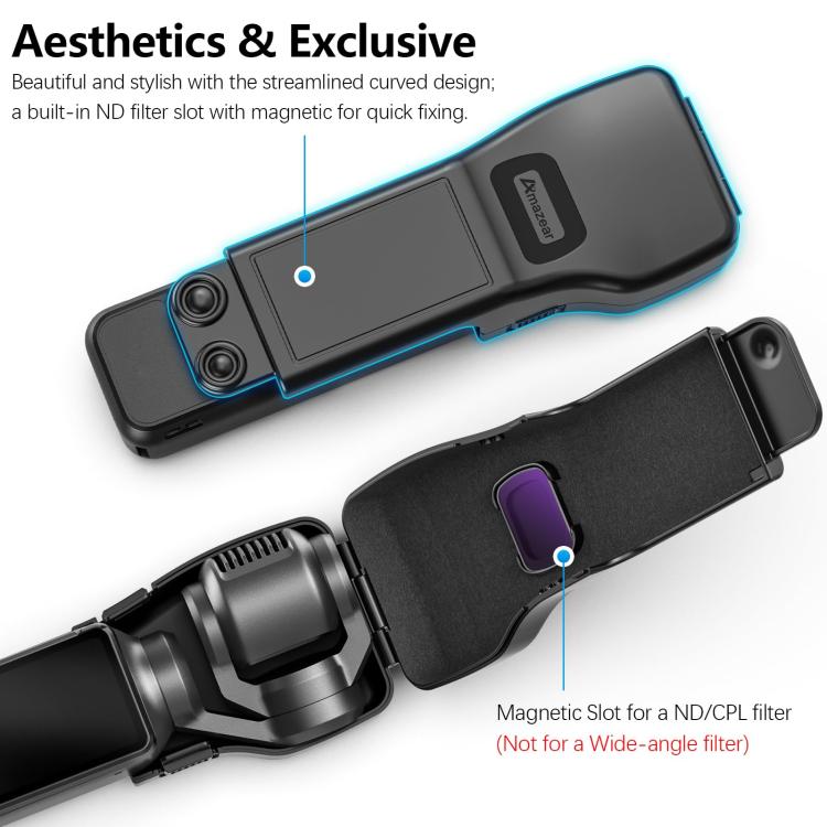 For DJI Osmo Pocket 3 Amazear Protective Case All-in-One Anti-Scratch Cover with Built-in Filter Slot - Black