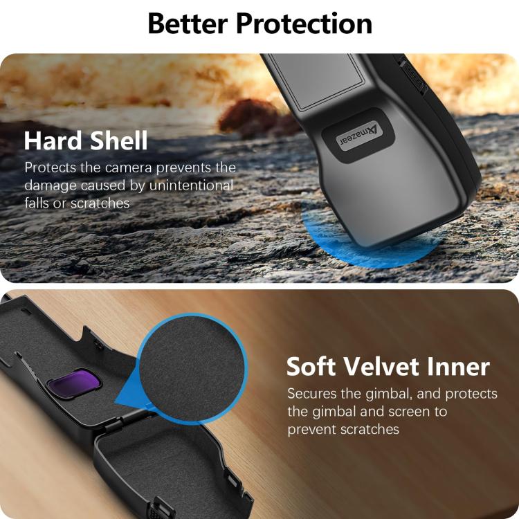 For DJI Osmo Pocket 3 Amazear Protective Case All-in-One Anti-Scratch Cover with Built-in Filter Slot - Black