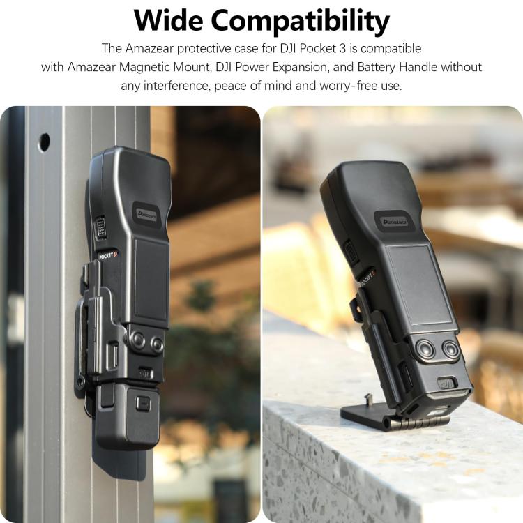 For DJI Osmo Pocket 3 Amazear Protective Case All-in-One Anti-Scratch Cover with Built-in Filter Slot - Black