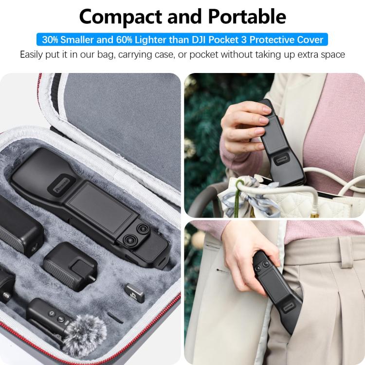 For DJI Osmo Pocket 3 Amazear Protective Case All-in-One Anti-Scratch Cover with Built-in Filter Slot - Black