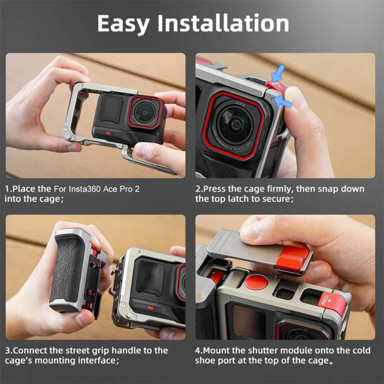 For Insta360 Ace Pro 2 / Ace Pro Flymile Xplorer Grip Kit Street Photography Handle Metal Cage Case - AC2013