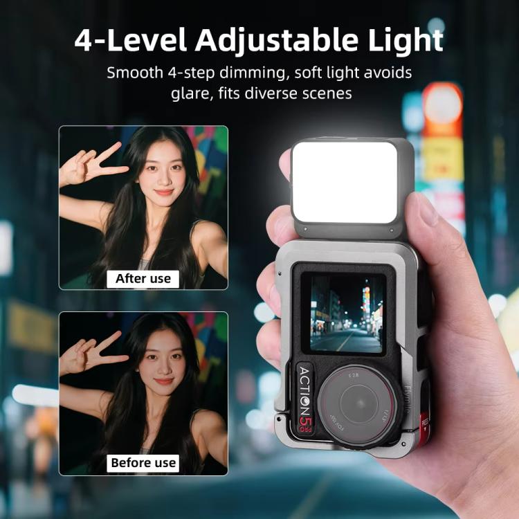 For DJI Action 5 Pro/ Action 4 Flymile 20 LEDs Magnetic Fill Light Rechargeable Video Light 3000K/4440K/8700K Adjustable - Black