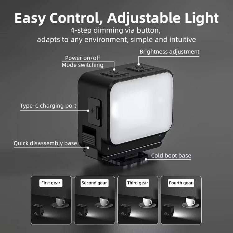 For DJI Action 5 Pro/ Action 4 Flymile 20 LEDs Magnetic Fill Light Rechargeable Video Light 3000K/4440K/8700K Adjustable - Black