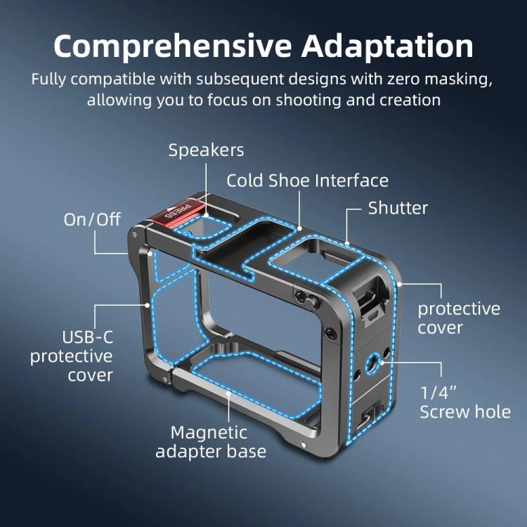 For DJI Action 5 Pro/Action 4/Action 3 Flymile Aluminum Alloy Camera Cage Protective Metal Frame - Metal Color