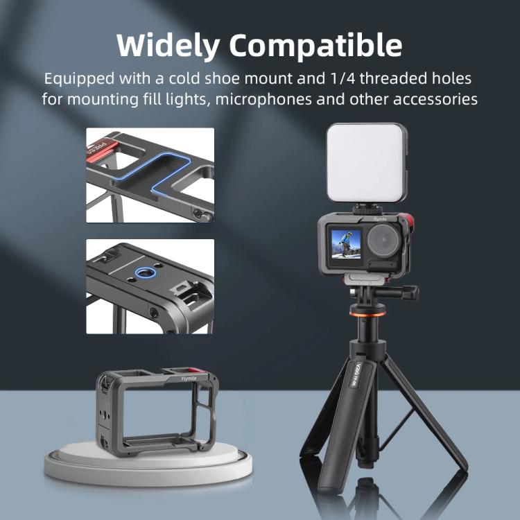 For DJI Action 5 Pro/Action 4/Action 3 Flymile Aluminum Alloy Camera Cage Protective Metal Frame - Metal Color