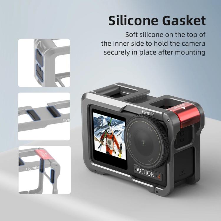 For DJI Action 5 Pro/Action 4/Action 3 Flymile Aluminum Alloy Camera Cage Protective Metal Frame - Metal Color