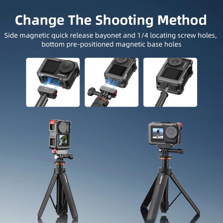 For DJI Action 5 Pro/Action 4/Action 3 Flymile Aluminum Alloy Camera Cage Protective Metal Frame - Metal Color