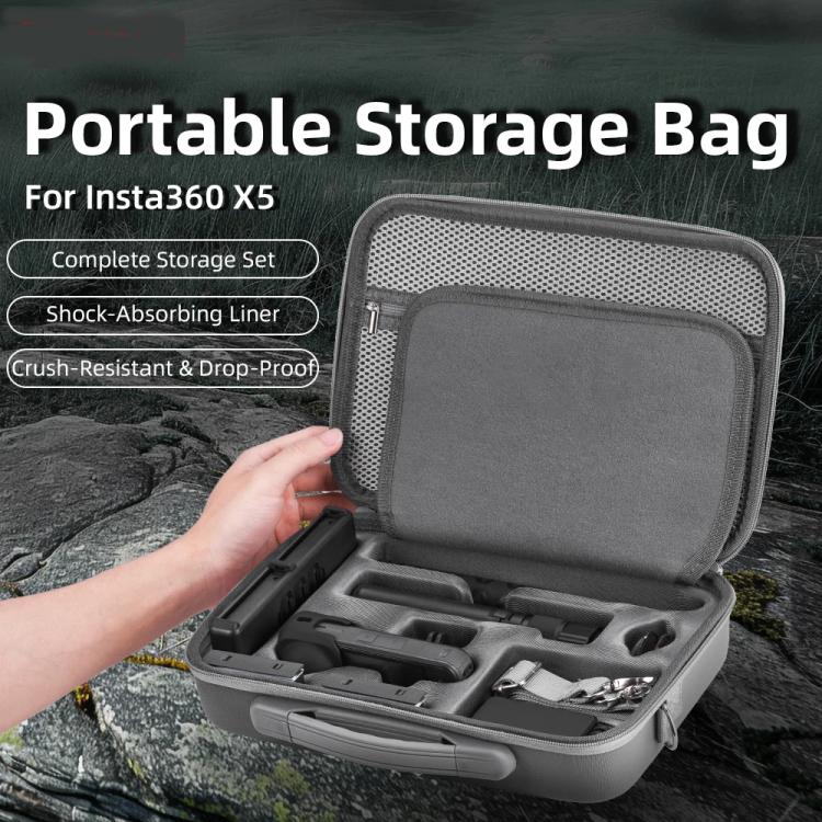 For Insta360 X5 Flymile All-in-One Storage Shoulder Bag Durable PU + Lycra Material Carrying Case - Gray