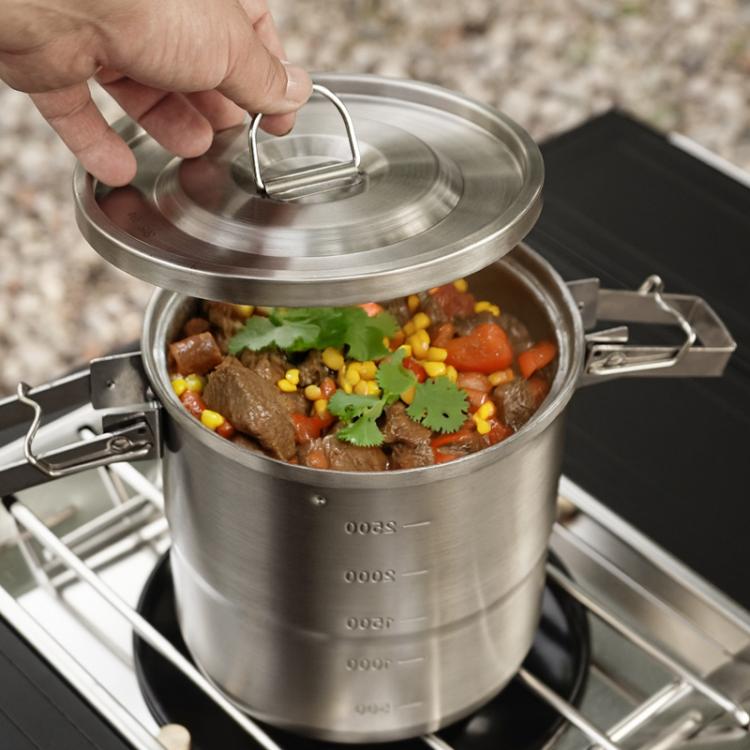 CLS Handle 3000ml 16cm Heightened Outdoor Pots 304 Stainless Steel Outdoor Cooking Kettles