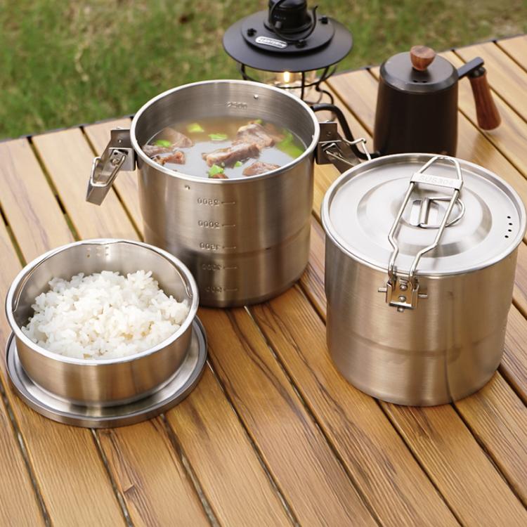 CLS Dual-ear 3000ml 16cm Heightened Outdoor Pots 304 Stainless Steel Outdoor Cooking Kettles