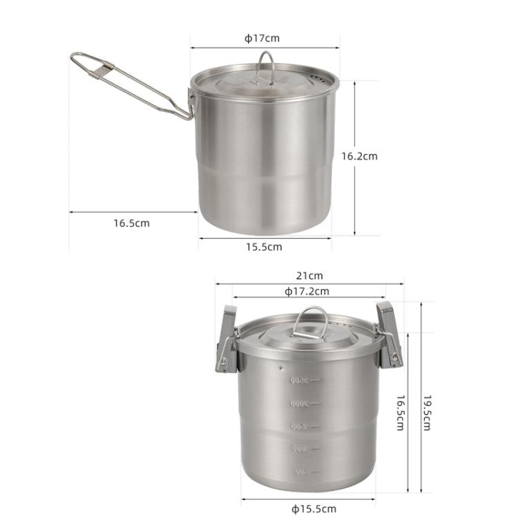 CLS Dual-ear 3000ml 16cm Heightened Outdoor Pots 304 Stainless Steel Outdoor Cooking Kettles