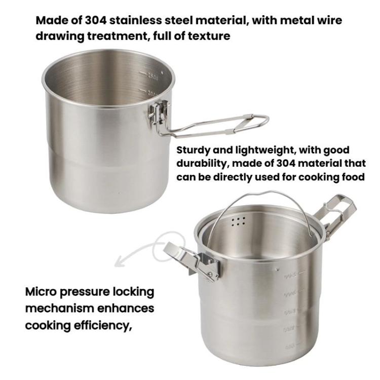 CLS Handle 3000ml 16cm Heightened Outdoor Pots 304 Stainless Steel Outdoor Cooking Kettles