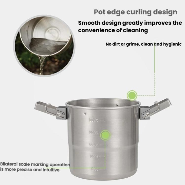 CLS Handle 3000ml 16cm Heightened Outdoor Pots 304 Stainless Steel Outdoor Cooking Kettles